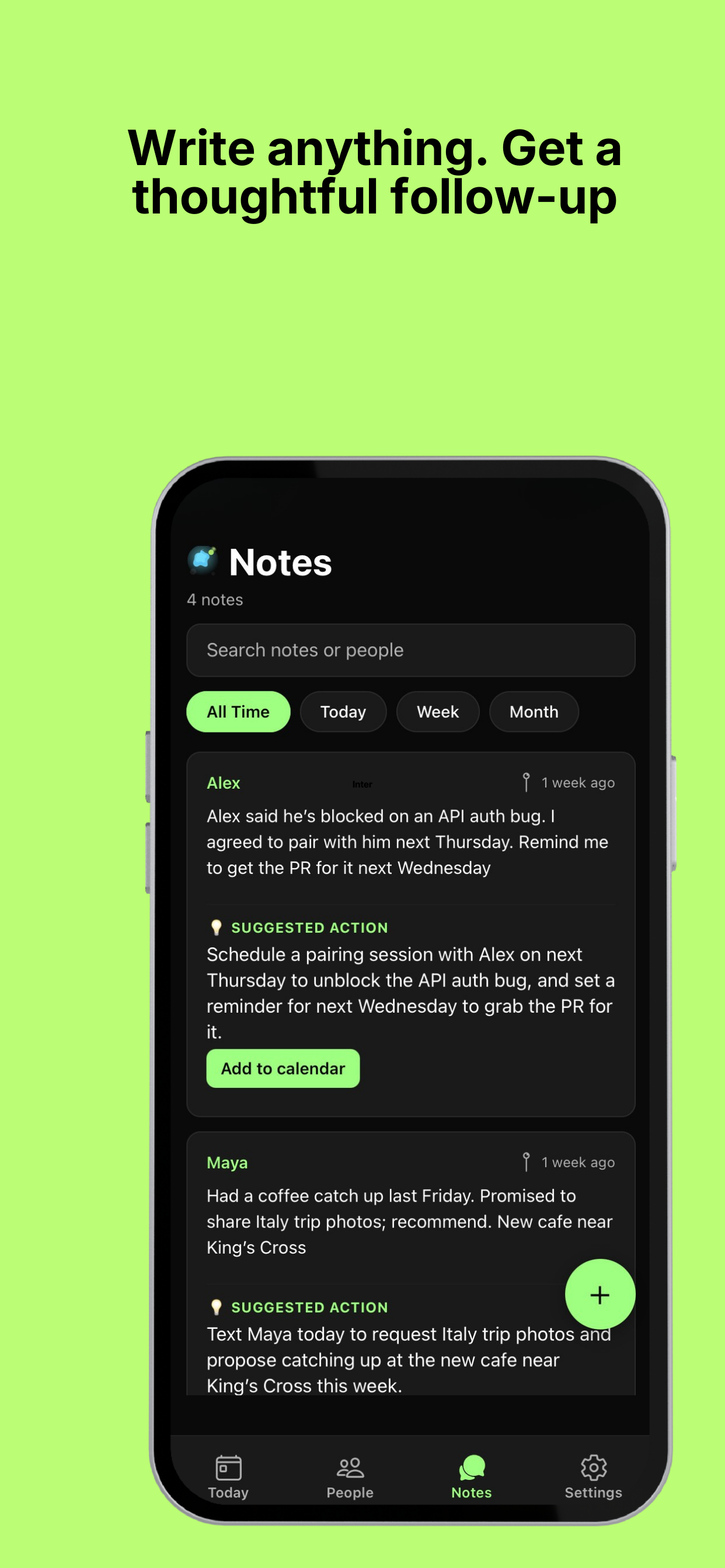 Notes screen
